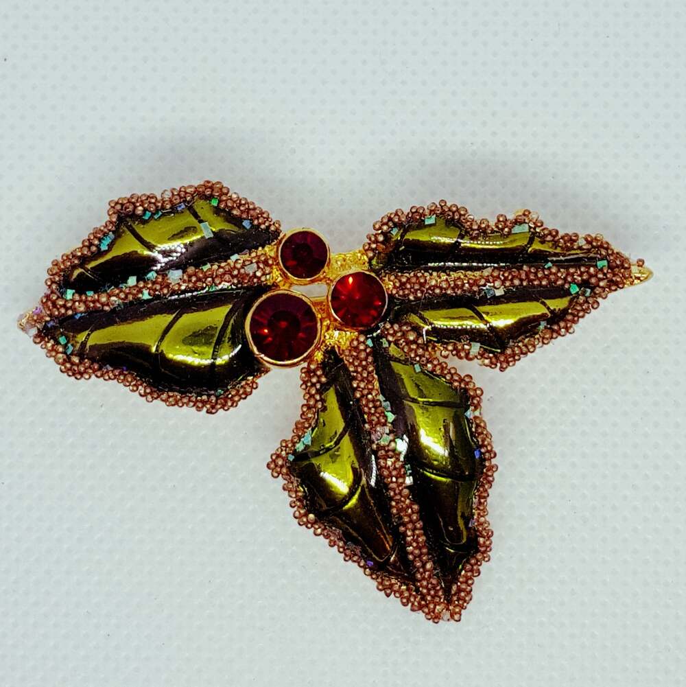 Vintage Liz Claiborne unsigned Holly and Crimson Berry Brooch